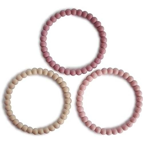mushie Pearl Teether Bracelet | 3-Pack (Linen/Peony/Pale Pink)