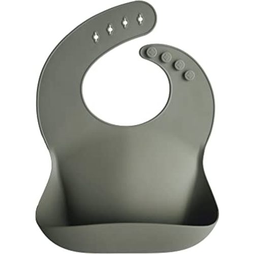 mushie Silicone Baby Bib | Adjustable Fit Waterproof Bibs (Silver Sage)