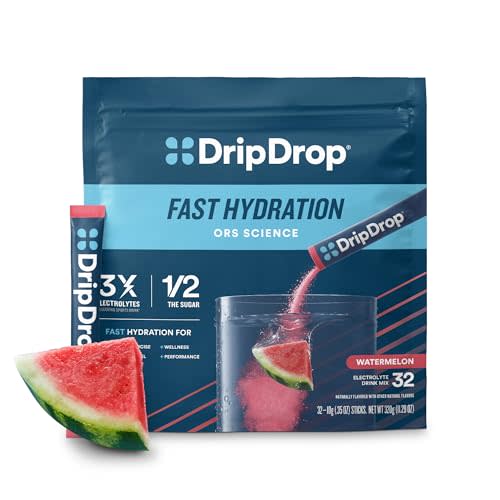 DripDrop Hydration - Watermelon - Electrolyte Drink Mix Single Serve Hydration Powder Packets | Non-GMO, Gluten Free, Vegan | 32 Sticks