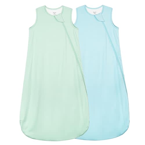 Supersoft Rayon Made from Bamboo Sleep Sack 6-12 Months 0.5 Tog Lightweight Toddler Sleep Sack Baby Wearable Blanket with 2-Way Zipper Summer Unisex Sleeping Bag for Babies (2 Pack) Green & Blue