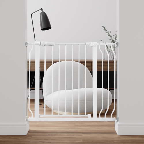 EDX Walk Through Dog Gate, With Auto-Close/Hold-Open Features, Fits 29.1 - 38.5 Inch Openings, White