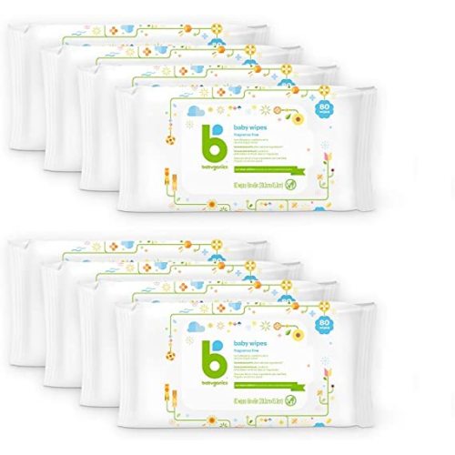 Baby Wipes, Babyganics Unscented Diaper Wipes, 640 Count, (8 Packs of 80), Non-Allergenic and formulated with Plant Derived Ingredients - 640 Count (Pack of 8)