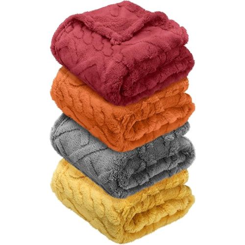 4 Pcs Fleece 30" x 40" 3D Fluffy Baby Blanket for Boys Nursery Little Girl Infant or Newborn Receiving Swaddling Blankets(Orange Set)