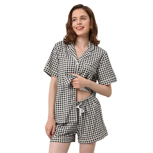 100% Cotton Women Pajama Sets 2 Pieces PJs with Pockets Soft Button Short Sleeve Sleepwear Loungewear XS-XXL