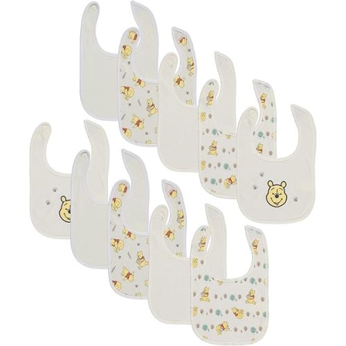 Disney 10-Pack Mickey Mouse Baby Bibs – Ten Soft, Absorbent, and Adjustable Cotton Bibs for Mess Free Meals