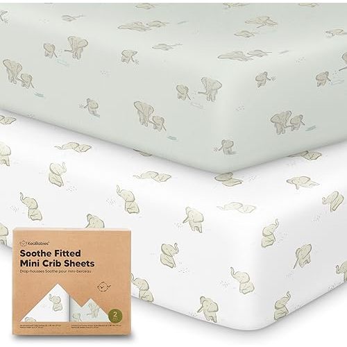 2-Pack Mini Crib Sheets Fitted - 38x26 Pack N Play Sheets for Pack and Play Mattress, Organic Cotton, Soft & Breathable Playard Bedding, Neutral Mini Toddler Bed Cover for Boys, Girls (Elly)