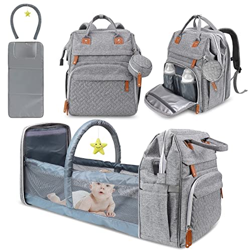 DERSTUEWE Diaper Bag Backpack,Baby Diaper Bags, Baby Shower Gifts, Multifunctional diaper backpack Large Capacity, (Heather Grey)