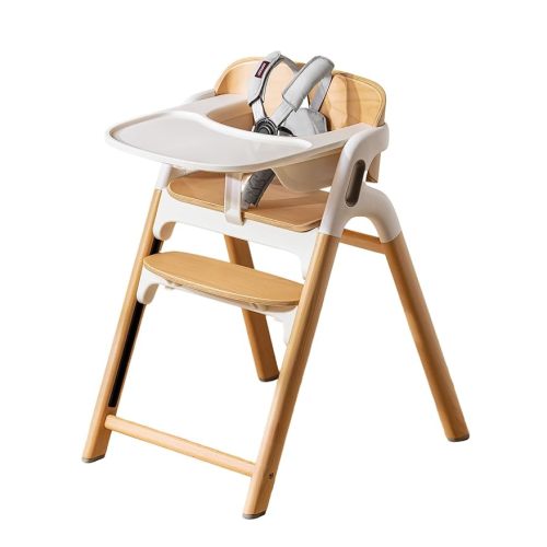 Momcozy DinerPal Wooden High Chair for Babies, Toddlers & Adults Up to 308 Lbs, Convertible Baby Highchair with Food-Grade Tray, Dishwasher-Safe, Adjustable & Ergonomic, Natural Wood