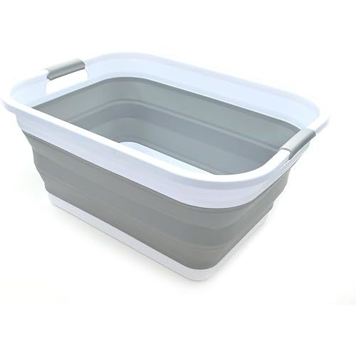 SAMMART 41L (10.8 gallon) Collapsible Plastic Laundry Basket-Foldable Pop Up Storage Container/Organizer-Portable Washing Tub-Space Saving Hamper, Water capacity: 32L (8.4 gallon) (Rectangular, Grey)