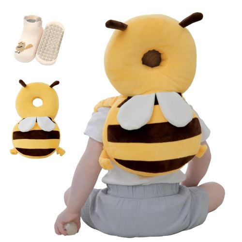 Baby Head Protector Backpack with Safety, Toddler Adjustable Head Protection for Baby Walking and Falling Crawling, 0.5-3 Years 6-36 Months, Bee