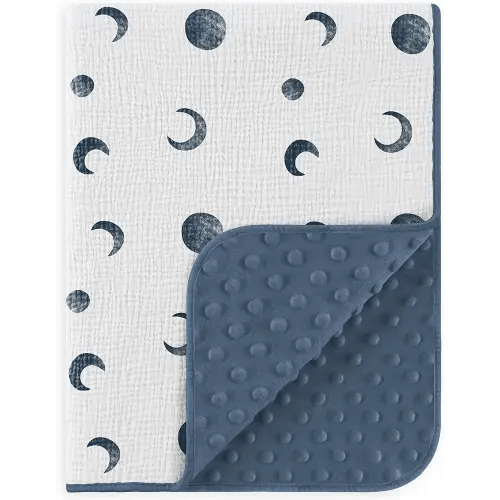 Susurration Baby Blanket for Unisex Boys Girls, Soft Nursery Minky Blanket with Muslin Cotton Front and Dotted Fleece Back, Receiving Blanket for Baby Newborn Infant, 30x40inch (Bluemoon)
