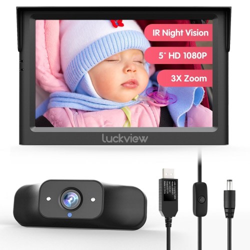 LUCKVIEW Baby Car Camera with USB, 5'' 1080P Mirror Monitor with IR Night Vision