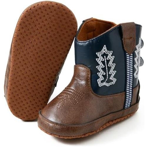 Jastore Leather Western Boots Cowboy Bootie Soft Sole Non-Slip Crib Shoes for Baby Infant Toddler