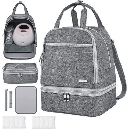 DERJUNSTAR Spectra Pump Bag, Breast Pump Backpack, Mini Pumping Bags with Pockets for Working Mom, Compatible with Spectra S1, S2, Grey