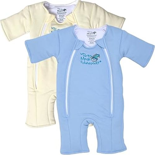 Magic Sleepsuit Baby Merlin's Cotton Baby Transition Swaddle, Small (12-18 lbs) Cozy Sleep Sack, Soft Cotton Inner Layer, Double Zipper for Easy Diaper Changes, Cream & Blue 2 Pack