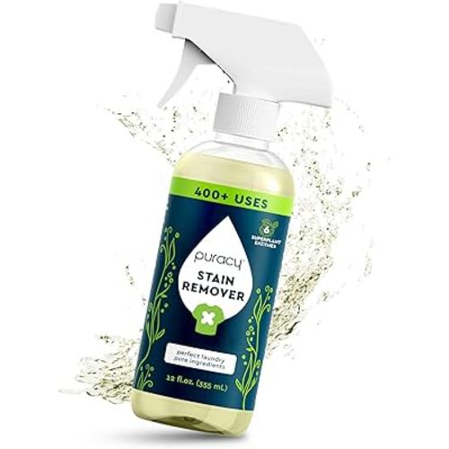 Puracy Stain Remover Spray, Natural Travel and Laundry Stain Cleaner for Clothes, Baby & Kids Stains, Oil & Fabric Spot Cleaner (Unscented, 12 oz)