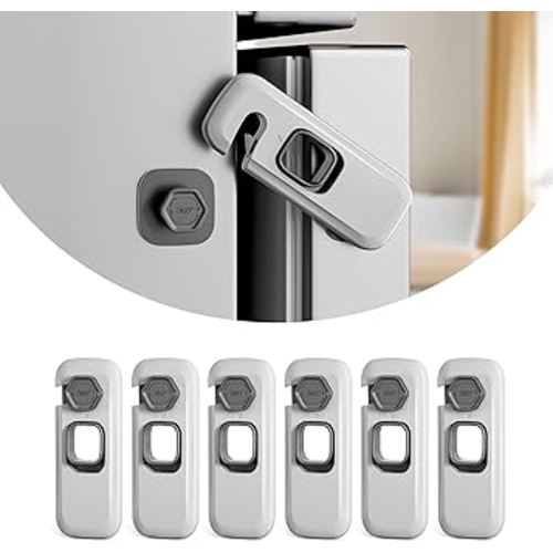 6 Pack Child Proof Refrigerator Locks, Fridge Locks for Kids Safety, Freezer Door Latches with Sticky 3M Adhesives for Toddlers and Baby, Ideal for Upright Freezer, Ovens, Cabinets Door