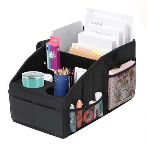 Car Seat Organizer,WHHMK Premium PU Leather Backseat Car Organizer Keep Tidy,Car Storage with 11 Storage Compartments and 2 Large Size Cup Holders,Passenger Seat Organizer for kids,Travel Accessories