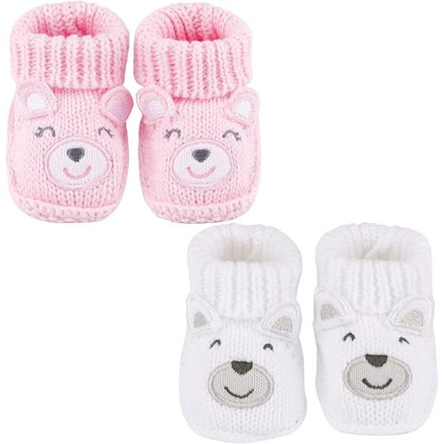 DUONITITI Newborn Knit Booties Soft Baby Sock Boots for Infant Boys Girls First Walkers 2 Pairs, 0-3 Months