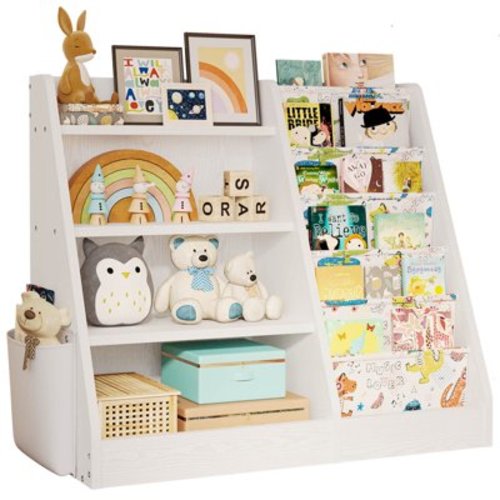 IRONCK Kids Bookshelf, Toy Storage Organizer with 6 Layer Sling Bookcases for Playroom Kids Bedroom Nursery, White