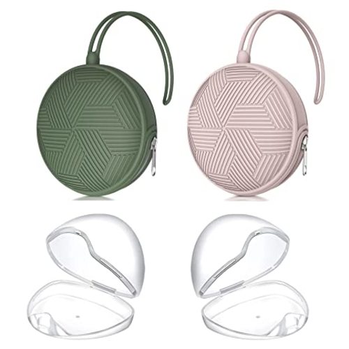Smlpuame 4 Pack Pacifier Holder Case Set,2 Silicone Portable Pacifier Cover Pouch Bag for Diaper Bags Baby Carriage with 2 Transparent Pacifier Storage Container Box,Easy to Clean,Boho(Green+Pink) - Boho(Pink+Green)