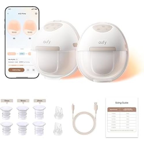 eufy Heated Wearable Breast Pump E20, 3 Heat Levels, Hands-Free Breast Pump with Innovative HeatFlow, Optimized Rhythm via App, Hospital-Grade Suction, Leakproof, Ultra-Slim and Quiet for in-Bra Use