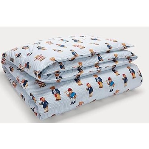 POLO RALPH LAUREN Teddy Bear Boys Blue Stripe Twin Comforter Set with Standard sham