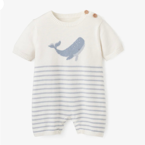 Whale Striped Knit Shortall Romper – Elegant Baby