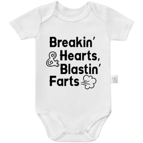 Breakin' Hearts & Blastin' Farts Bodysuit, Cute Baby Boy Clothes, Newborn Fashion Short Sleeve Jumpsuit Outfits
