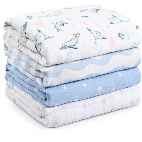 GLLQUEN BABY Muslin Swaddle Blankets 4Pk Receiving Blanket Large 35" x 40"
