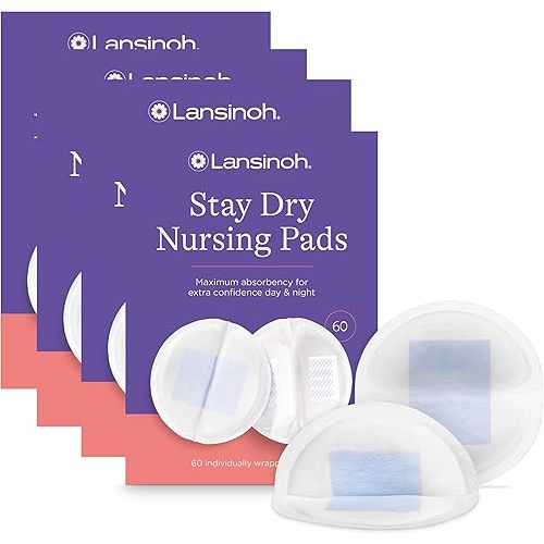 Lansinoh Stay Dry Disposable Nursing Pads, Soft and Super Absorbent Breast Pads, Breastfeeding Essentials for Moms, 240 Count