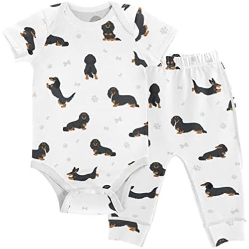 vvfelixl Baby Pants Sets Black Dachshund Long Haired Short Sleeve Baby Clothes for Boys Girls 0-24M