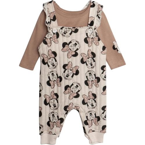 Disney Baby Girls' Minnie Mouse 2 Piece Overall Set - Fleece Romper Long Sleeve T-Shirt Set (Newborn/Infant)