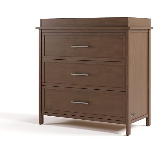 Graco Classic 3 Drawer Changing Table Dresser (Hazelnut) - GREENGUARD Gold Certified Baby Dresser with Changing Table Top, Includes Interlocking Drawer System