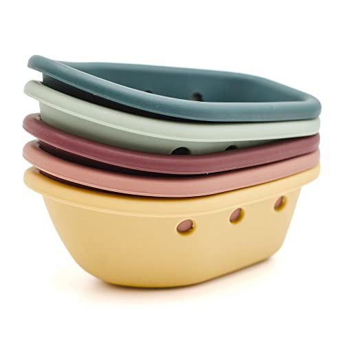 noüka Stacking Boats Toy | 100% Food-Grade Silicone | Safe & Soft | Dishwasher Friendly | Moon Set