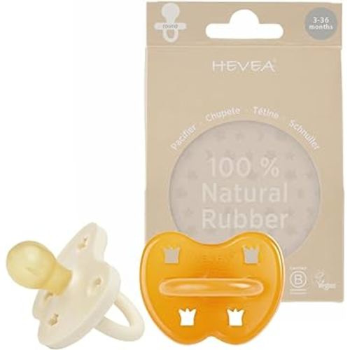 HEVEA Natural Rubber Pacifier Round 3-36 Months Two-Pack - Milky White & Natural