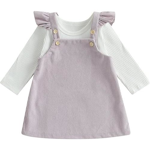 fhutpw Baby Girl 2 Piece Outfits Corduroy Skirt + Ribbed Knit Long Sleeves Top 3 6 12 18 Months Clothes Fall Winter Suits