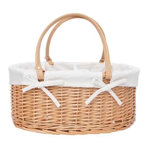 QINGTUHOME Handwoven Wicker Diaper Caddy Organizer, Multi - functional Baby Diaper Bag for Nursery & Home Storage, Detachable Lining, PU Handles, Baby Registry Must Haves (Wicker)