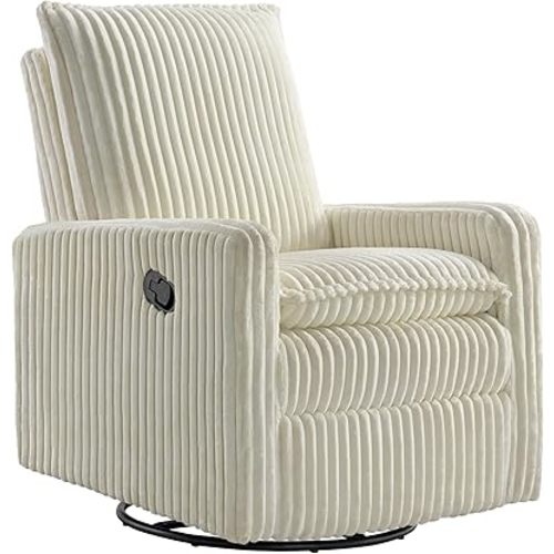 Oxford Baby Uptown Upholstered Swivel Glider and Recliner Nursery Chair - Corduroy, Pearl White