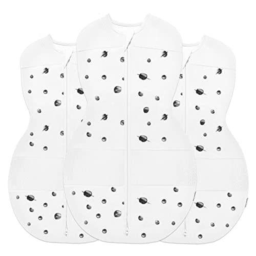 Happiest Baby Sleepea 5-Second Swaddle - 100% Organic Cotton Baby Swaddle Blanket - Doctor Designed Promotes Healthy Hip Development - 3-Pack Bundle (Ivory Planets, S, M, L)