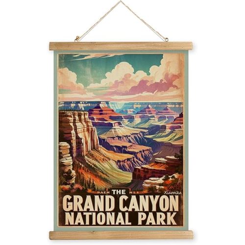 XIAOAIKA Vintage Grand Canyon National Park Travel Poster with Wooden Scroll Frame – Holiday Decoration or Gift for Living Room, Bedroom, Office Wall Decor, Retro Art Print 16 x 23 Inches