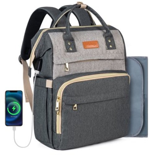 Baby Diaper Bag Backpack for Newborn Essentials, Kabaqoo Multifunctional Diaper Backpack Gift Grey