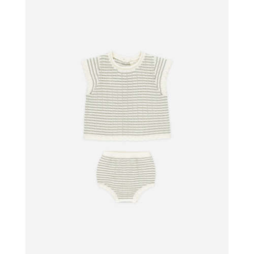 Scallop Knit Baby Set || Sage Stripe