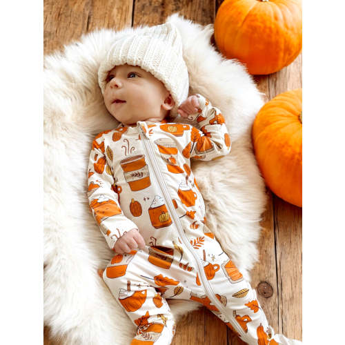 2-Way Zip Footie, Pumpkin Spice Latte