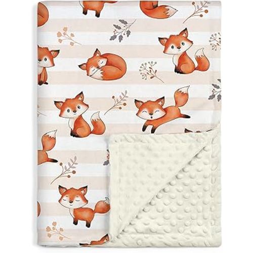 Fox Kid Blankets for Girl Boy - 30 x 40 Minky Blanket with Double Layer Dotted Backing - Shower Gifts for Nursery