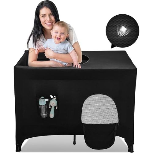 Pack n Play Blackout Cover for Travel Crib - Breathable Tent With Portable Stretchy Netting