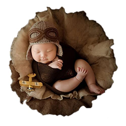 Baby Photography Props Wraps, Pilot Hats with Blanket For Boys Girls Newborn Baby Photoshoot Outfits Hat Blanket Set