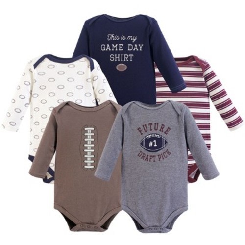 Hudson Baby Infant Boy Cotton Long-Sleeve Bodysuits 5pk, Football, 9-12 Months