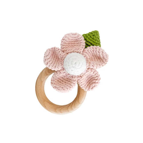 The Blueberry Hill Cotton Crochet Rattle Teether - Flower – oh baby!