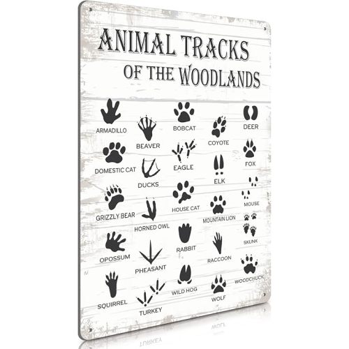 8 x 12 Inch Animal Tracks Field Guide Sign Nursery Metal Tin Sign Rustic Animal Tracks Farmhouse Decor Gifts Country Woodland Theme House Wall Cabin Metal for Baby Boys Home Bedroom Decor